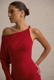 Floria Red Draped One-Sleeve Maxi Dress