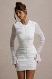 Romilly White Ruched Long-Sleeve Bodycon Mini Dress