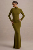 Reid Green Long-Sleeve Gathered Maxi Dress