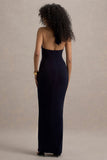 Sable Navy Halter-Neck Twist Maxi Dress
