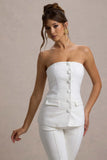 Elliana White Strapless Button Front Tailored Top