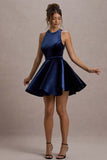 Mackie Navy Velvet Sleeveless Skater Mini Dress