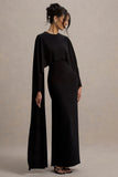 Belinda Black Draped Maxi Dress With Cape Sleeves