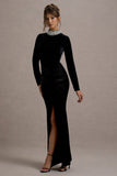 Love Lost Black Velvet Embellished Twist Maxi Dress