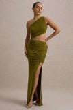 Sena Green Asymmetric Maxi Dress With Cut Out Details