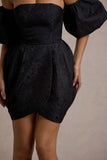 Ramone Black Bardot Mini Dress With Tulip Hem
