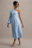Haila Powder Blue Satin One-Shoulder Maxi Dress