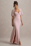Stila Pale Pink Plunge-Neck Maxi Dress With High Front Split