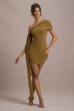 Alessio Mustard One-Shoulder Mini Dress With Drape