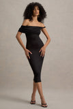 Skye Black Twisted Bardot Midi Dress