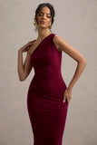 Venetia Burgundy One-Shoulder Tie-Back Maxi Dress
