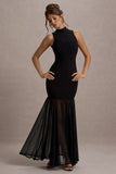 Shae Black High-Neck Maxi Dress With Sheer Skirt