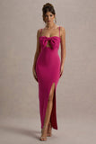 Emmalou Hot Pink Strappy Split Maxi Dress With Bow