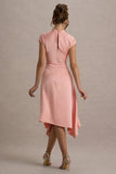 Velma Light Pink Satin Midi Dress With Draped Hem