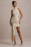 Orinthia Champagne High-Neck Mini Dress With Wrap Detail