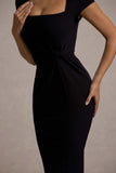 Lorenzie Black Square-Neck Short-Sleeve Twist Midi Dress
