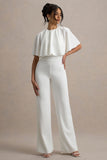 Leanna White Straight-Leg Jumpsuit With Cape