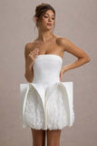Orchid Oasis White Bandeau Mini Dress With Puff Floral Hem