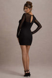 Ruchi Black Sheer Mini Dress With Corsage Detail