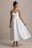 Wintour White Satin Sweetheart Midi Dress
