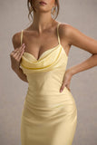 Eimear Lemon Satin Draped Sweetheart Maxi Dress