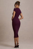 Lorenzie Plum Square-Neck Short-Sleeve Twist Midi Dress