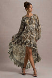 Namir Snake Print High-Low Chiffon Maxi Dress