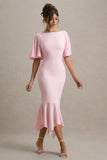 Ashling Pink Flutter-Sleeve Hanky-Hem Midi Dress
