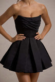Saira Black Satin Strapless Skater Mini Dress