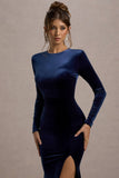 Rayla Navy Velvet Maxi Dress With Split