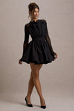 Jeri Black Mesh Long-Sleeve Ruffled Mini Dress