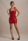 Vegas Red Sequin Square-Neck Mini Dress