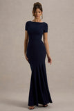 Rian Navy Short-Sleeve Maxi Dress