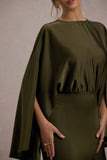 Zuzanna Khaki Draped Maxi Dress With Cape Sleeves