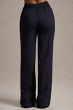 New York Navy Pinstripe Tailored Wide-Leg Trousers