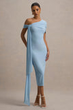 Vallea Powder Blue One-Shoulder Draped Midi Dress