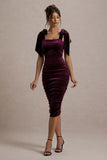 Tarna Port Velvet Midi Dress With Bow Straps