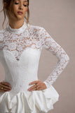 Antheia White Lace Long-Sleeve Peplum Mini Dress