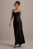 Eimear Black Satin Draped Sweetheart Maxi Dress