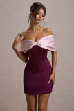 Linley Burgundy & Pink Satin Bow Bardot Mini Dress