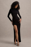 Victoria Black Long-Sleeve Maxi Dress With Wrap Skirt