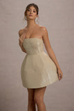 Clarabell Cream Sequin Bandeau Structured Mini Dress