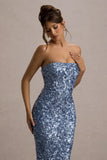 Evabeth Powder Blue Sequin Strapless Maxi Dress