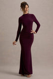 Reid Plum Long-Sleeve Gathered Maxi Dress