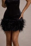 Vampira Black Satin Corset Feather Mini Dress