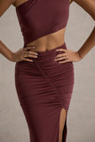 Sena Burgundy Asymmetric Maxi Dress With Cut Out Details