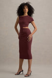 Calliope Burgundy Cut-Out Gathered Midi Dress