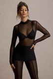 Harlowe Black Mesh Long-Sleeve Bodysuit