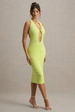 Anaisa Lime Green Plunge Halter-Neck Midi Dress