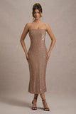 Lilabelle Rose Gold Plisse Sequin Bandeau Midi Dress